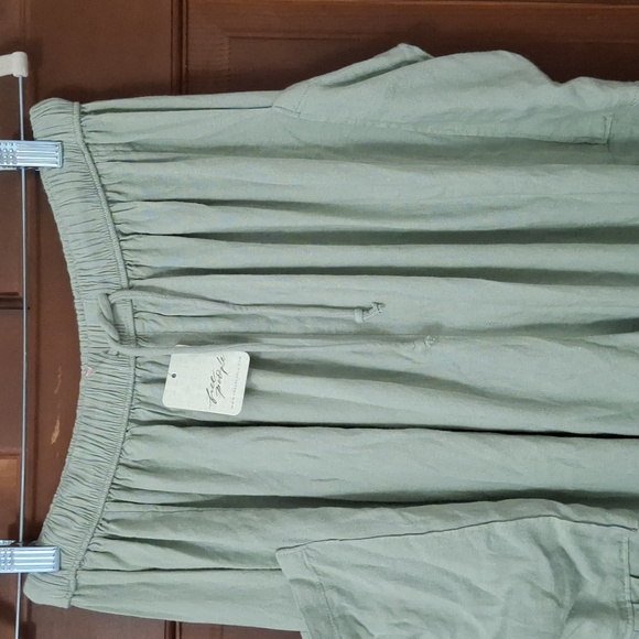 Free People Days End Linen Pull On Pant Light Green Size Small Boho - Picture 2 of 5